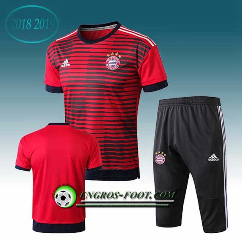 Engros-foot: Ensemble PRé MATCH Training Bayern Munich + Pantalon 3/4 Rouge/Noir 2018-2019 Thailande