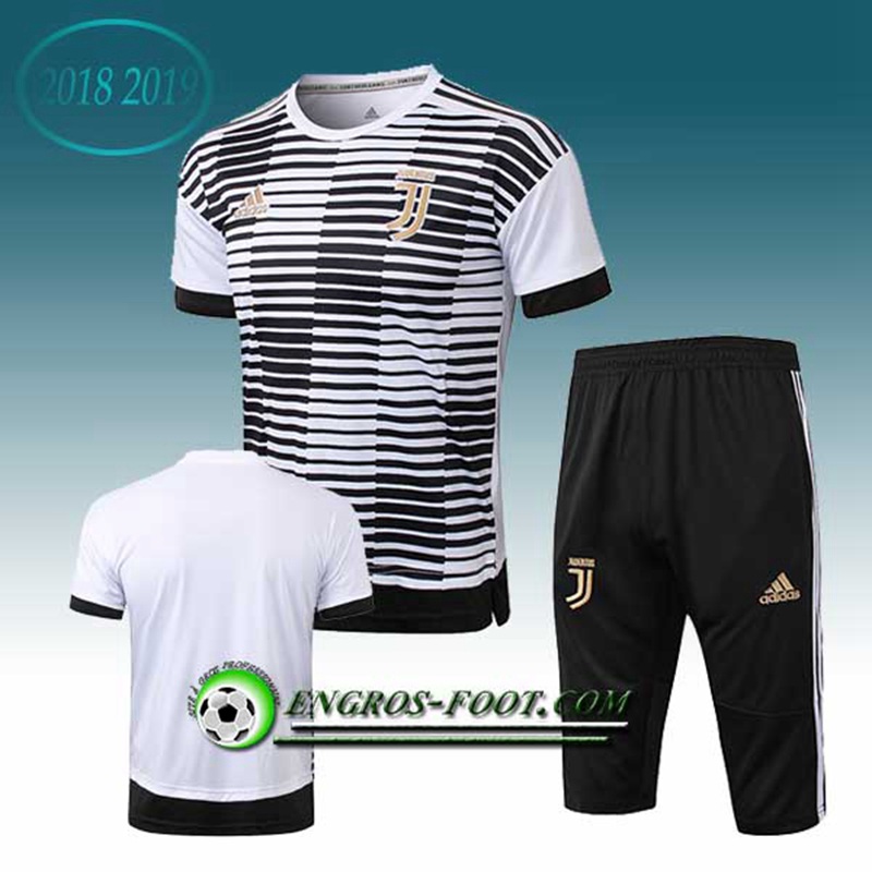 Engros-foot: Ensemble PRé MATCH Training Juventus + Pantalon 3/4 Blanc/Noir 2018-2019 Thailande