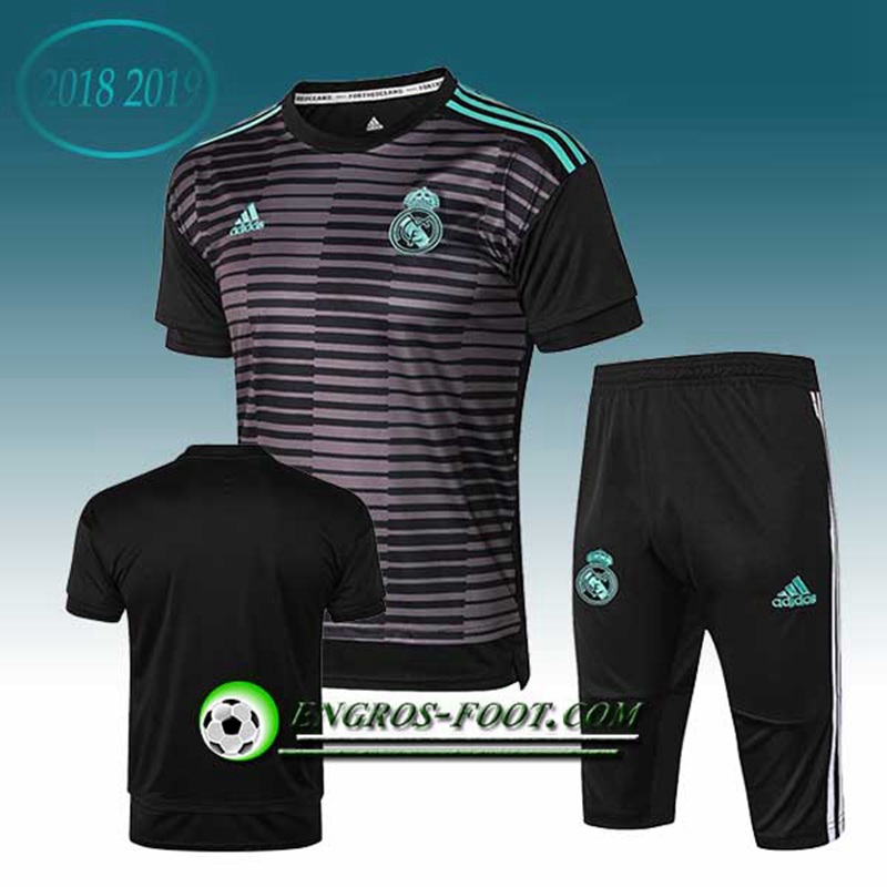 Engros-foot: Ensemble PRé MATCH Training Real Madrid + Pantalon 3/4 Noir/Gris 2018-2019 Thailande