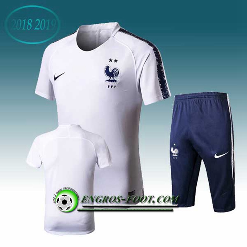 Engros-foot: Ensemble PRé MATCH Training Avec 2 étoiles France + Pantalon 3/4 Blanc 2018-2019 Thailande