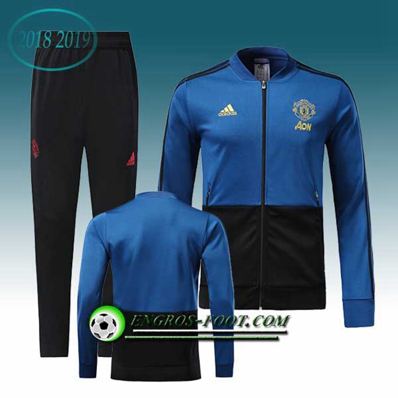 Engros-foot: Ensemble Survetement Foot - Veste Manchester United Bleu/Noir 2018-2019 Thailande