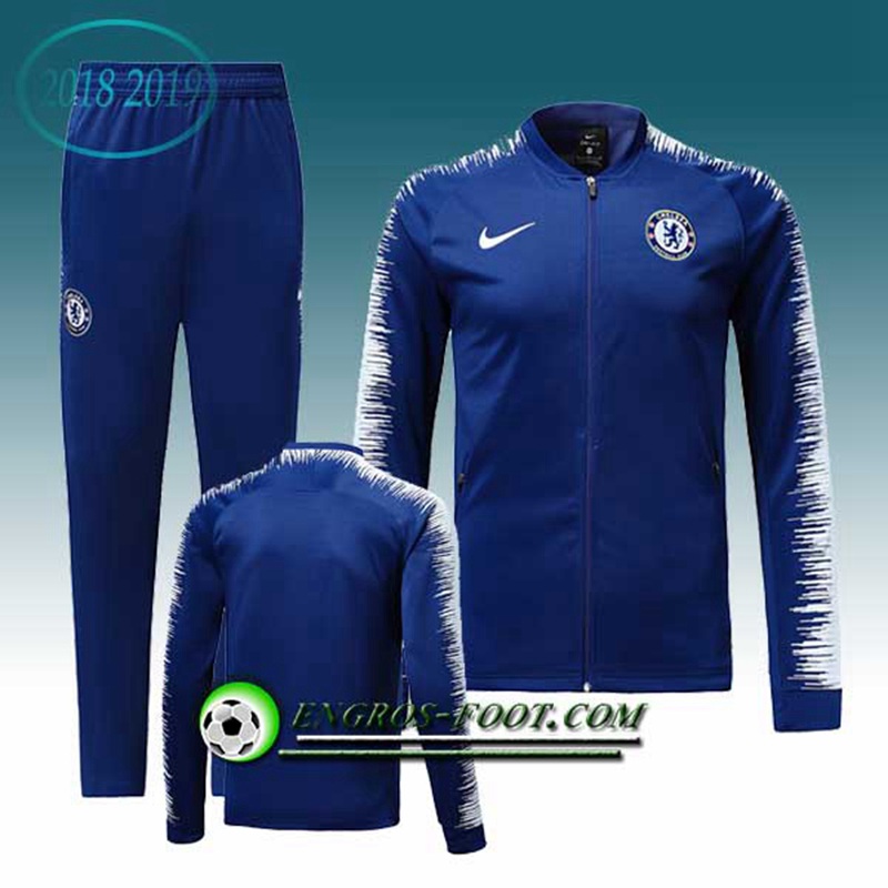 Engros-foot: Ensemble Survetement Foot - Veste FC Chelsea Bleu/Blanc 2018-2019 Thailande