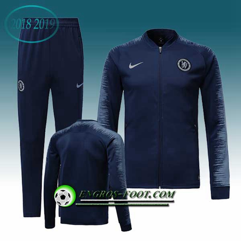 Engros-foot: Ensemble Survetement Foot - Veste FC Chelsea Bleu Fonce 2018-2019 Thailande