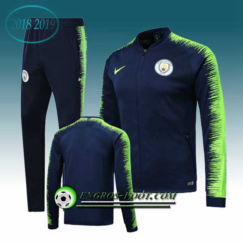 Engros-foot: Ensemble Survetement Foot - Veste Manchester City Bleu Fonce/Vert 2018-2019 Thailande