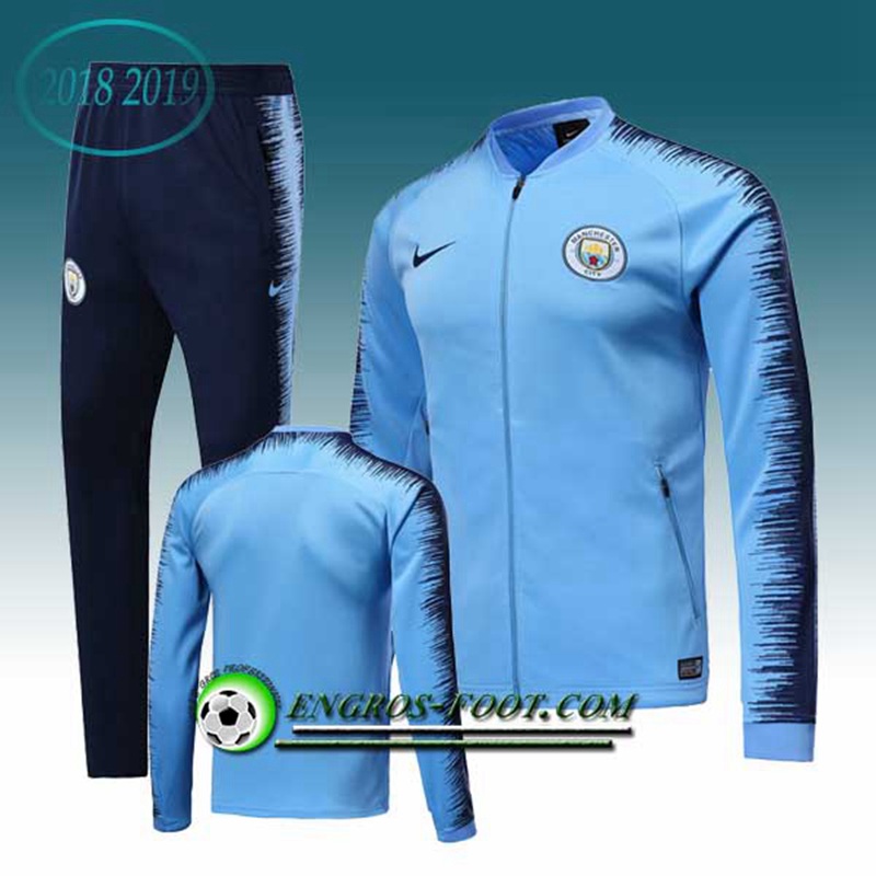 Engros-foot: Ensemble Survetement Foot - Veste Manchester City Bleu/Noir 2018-2019 Thailande