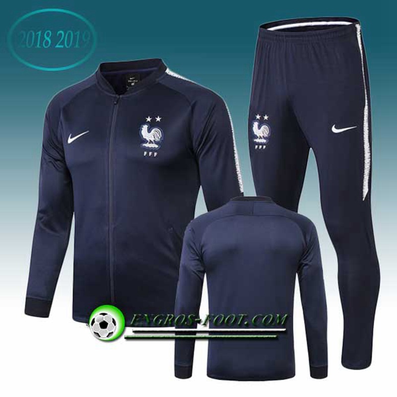 Engros-foot: Ensemble Survetement Foot - Veste France 2 Etoiles Bleu Fonce 2018-2019 Thailande