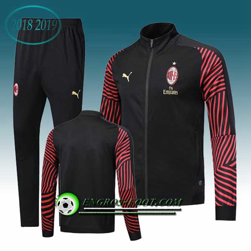 Engros-foot: Ensemble Survetement Foot - Veste Milan AC Noir/Rouge 2018-2019 Thailande