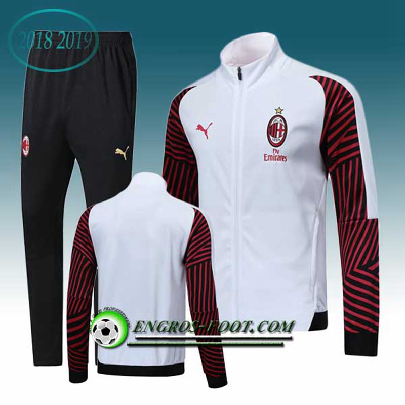 Engros-foot: Ensemble Survetement Foot - Veste Milan AC Blanc/Rouge 2018-2019 Thailande