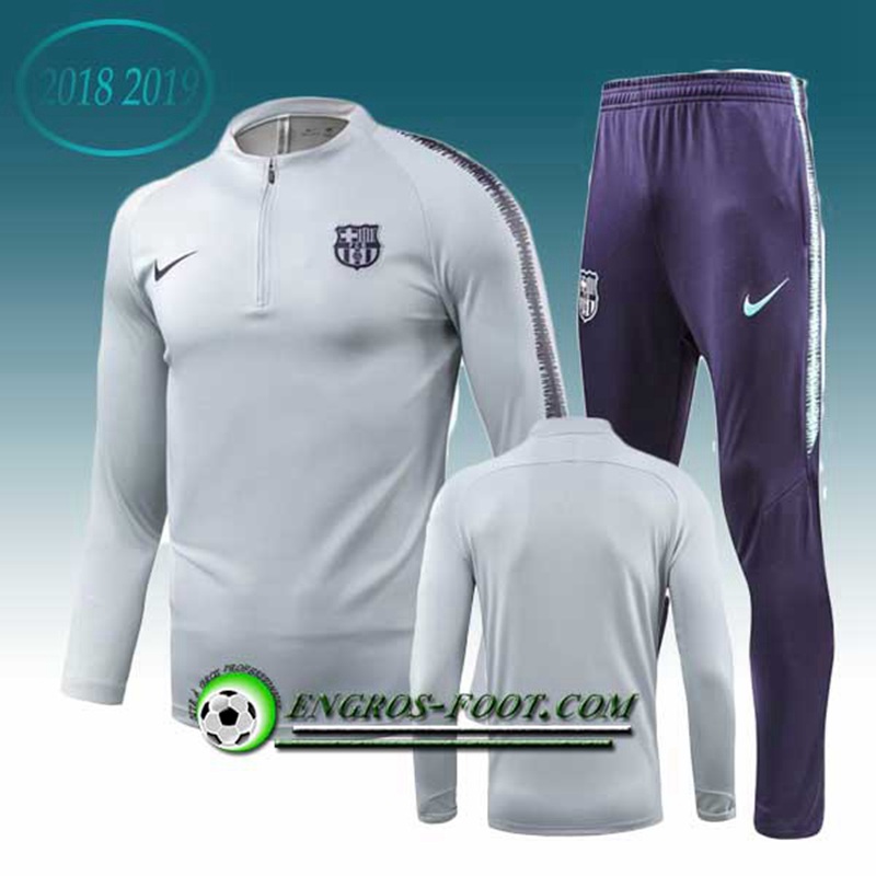 Engros-foot: Ensemble Survetement Foot FC Barcelone Gris/Blanc 2018-2019 Thailande