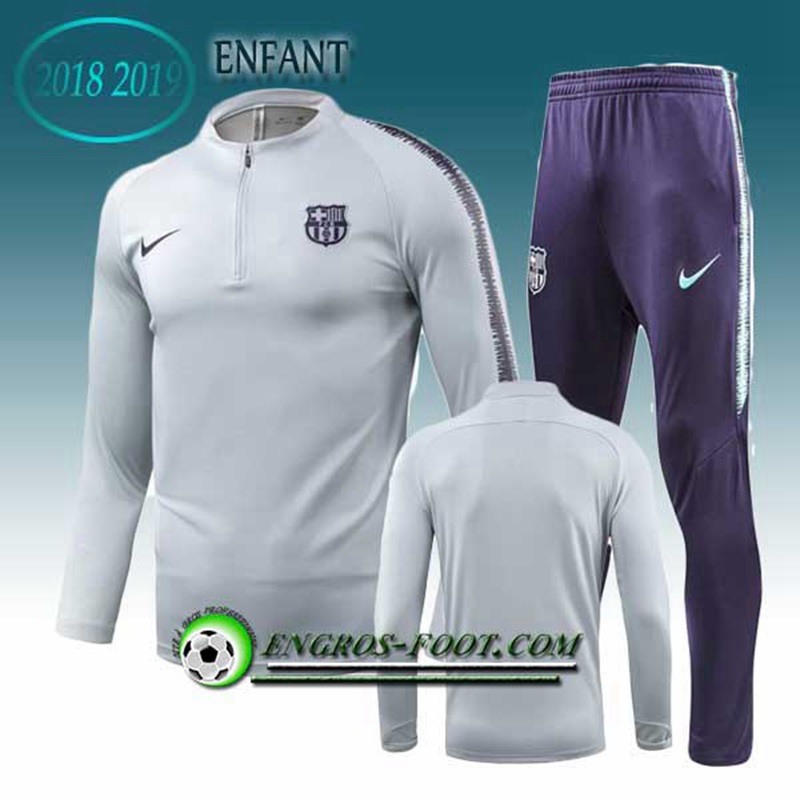 Engros-foot: Ensemble Survetement Foot FC Barcelone Enfant Gris/Blanc 2018-2019 Thailande