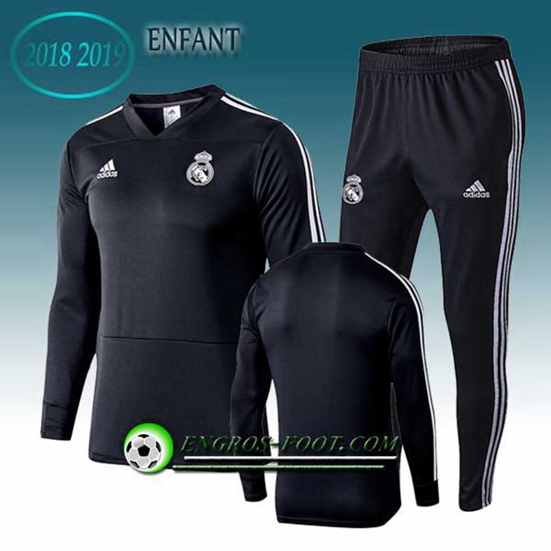 Engros-foot: Ensemble Survetement Foot Real Madrid Enfant Noir 2018-2019 Thailande