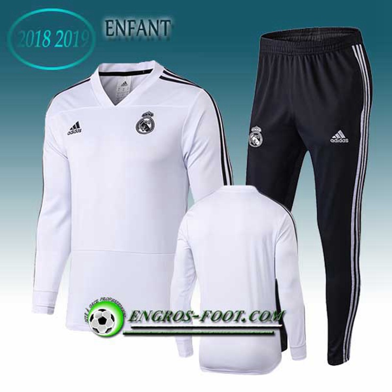 Engros-foot: Ensemble Survetement Foot Real Madrid Enfant Blanc 2018-2019 Thailande