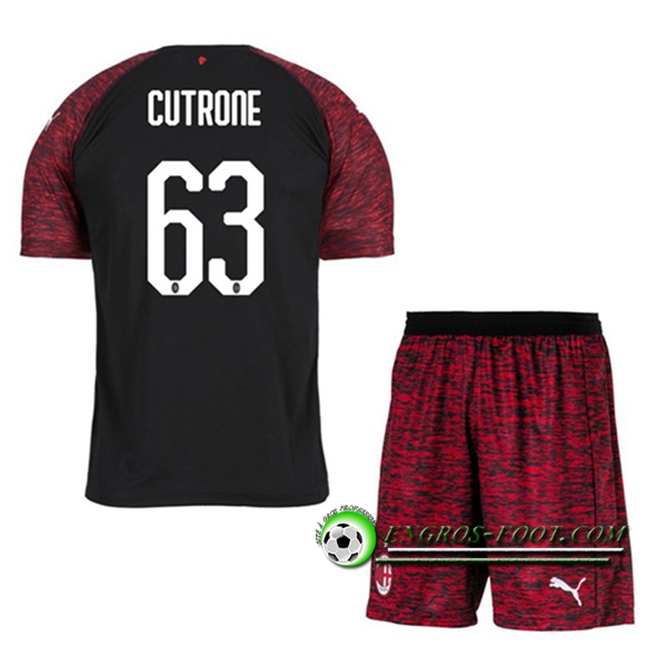 Engros-foot: Ensemble Maillot Foot Milan AC Enfants CUTRONE 63 Third 2018 2019 Noir Thailande