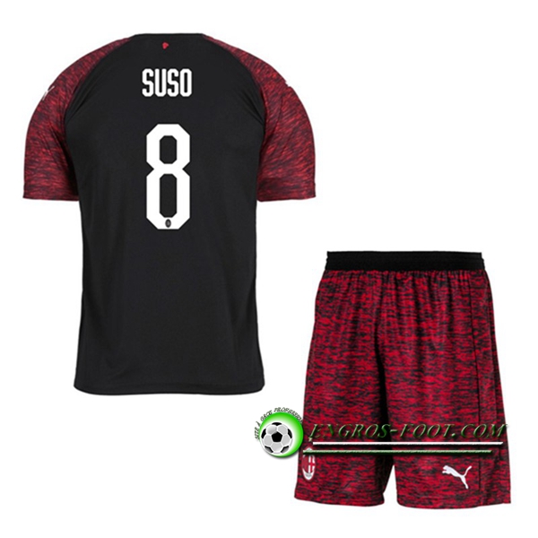 Engros-foot: Ensemble Maillot Foot Milan AC Enfants SUSO 8 Third 2018 2019 Noir Thailande