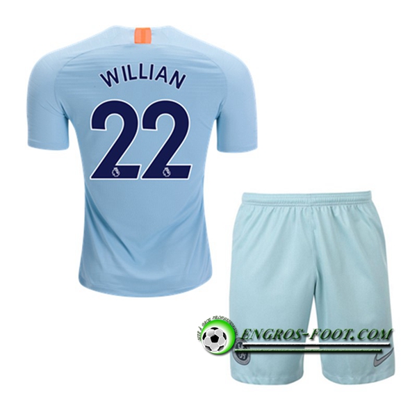 Engros-foot: Ensemble Maillot Foot FC Chelsea Enfants WILLIAN 22 Third 2018 2019 Bleu Ciel Thailande