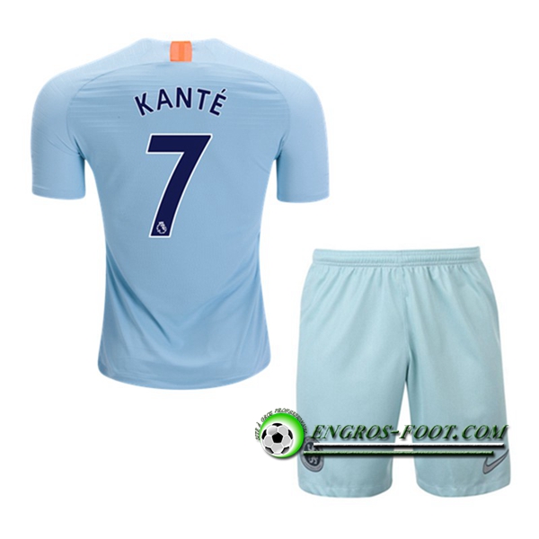 Engros-foot: Ensemble Maillot Foot FC Chelsea Enfants KANTE 7 Third 2018 2019 Bleu Ciel Thailande