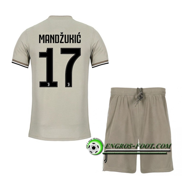 Engros-foot: Ensemble Maillot Foot Juventus Enfants MANDZUKIC 17 Exterieur 2018 2019 Beige Thailande