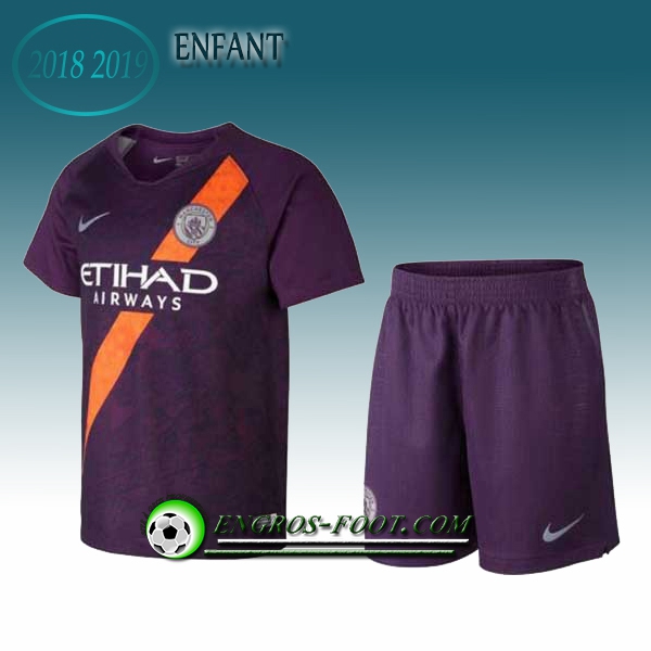 Engros-foot: Ensemble Maillot Foot Manchester City Enfants Third 2018 2019 Pourpre Thailande