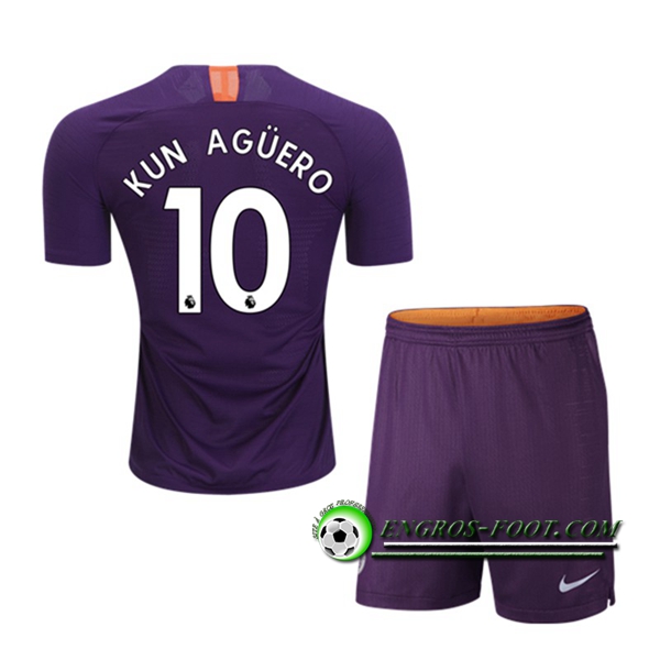 Engros-foot: Ensemble Maillot Foot Manchester City Enfants 10 KUN AGUERO Third 2018 2019 Pourpre Thailande