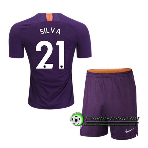 Engros-foot: Ensemble Maillot Foot Manchester City Enfants 21 SILVA Third 2018 2019 Pourpre Thailande