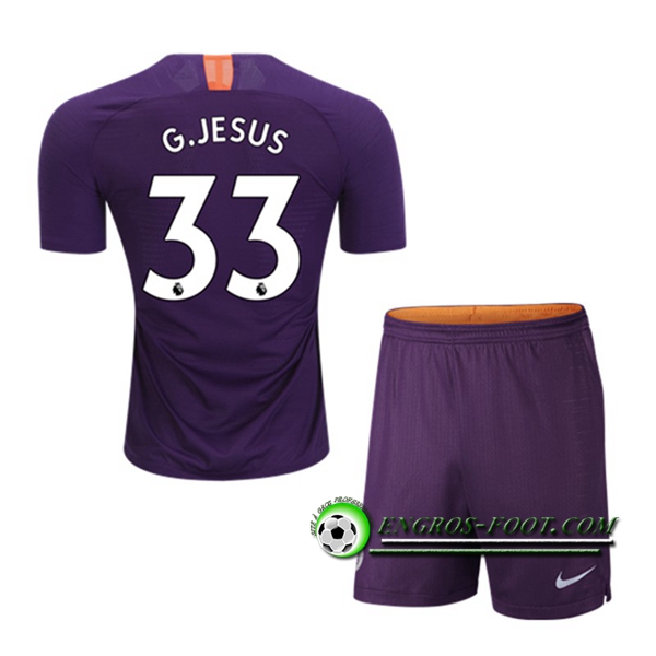 Engros-foot: Ensemble Maillot Foot Manchester City Enfants 33 G.JESUS Third 2018 2019 Pourpre Thailande