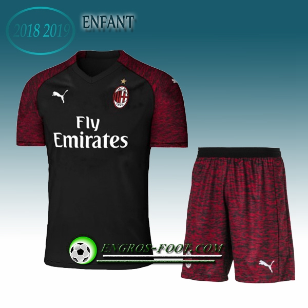 Engros-foot: Ensemble Maillot Foot Milan AC Enfants Third 2018 2019 Noir Thailande