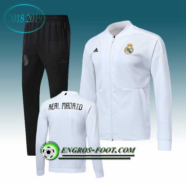 Engros-foot: Ensemble Survetement Foot - Veste Real Madrid Blanc 2018-2019 Thailande