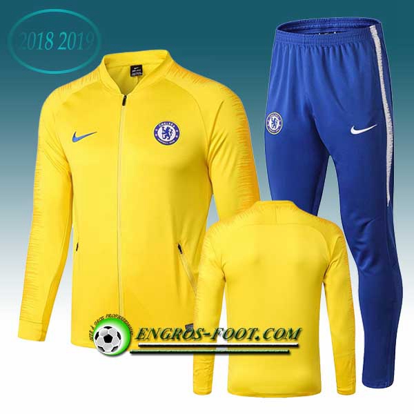 Engros-foot: Ensemble Survetement Foot - Veste FC Chelsea Jaune 2018-2019 Thailande