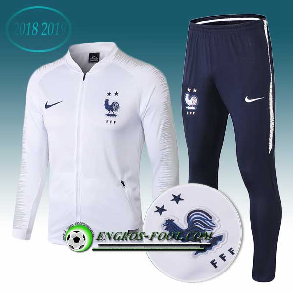 Engros-foot: Ensemble Survetement Foot - Veste France 2 Etoiles Blanc 2018-2019 Thailande