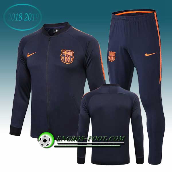 Engros-foot: Ensemble Survetement Foot - Veste FC Barcelone Bleu Fonce/Jaune 2018-2019 Thailande