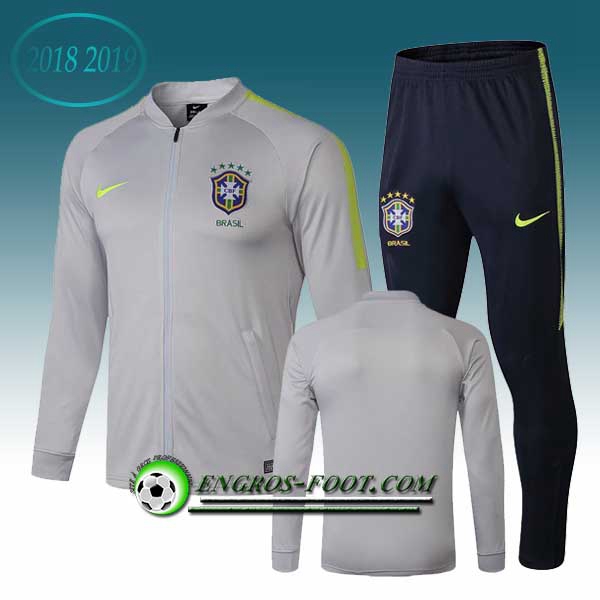 Engros-foot: Ensemble Survetement Foot - Veste Brésil Gris 2018-2019 Thailande