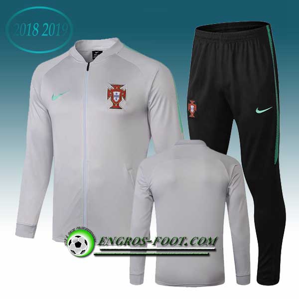 Engros-foot: Ensemble Survetement Foot - Veste Portugal Gris 2018-2019 Thailande