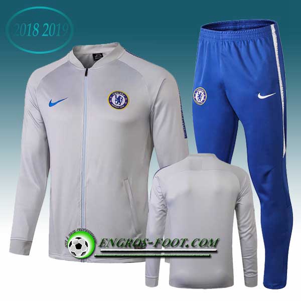 Engros-foot: Ensemble Survetement Foot - Veste FC Chelsea Gris 2018-2019 Thailande