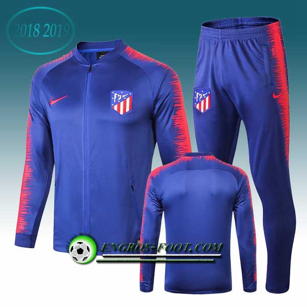 Engros-foot: Ensemble Survetement Foot - Veste Atletico Madrid Bleu/Rouge 2018-2019 Thailande