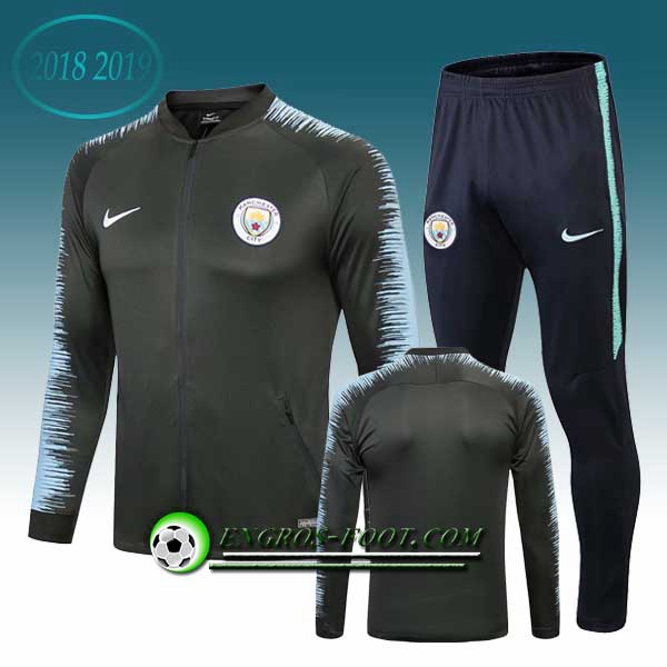 Engros-foot: Ensemble Survetement Foot - Veste Manchester City Noir/Bleu 2018-2019 Thailande