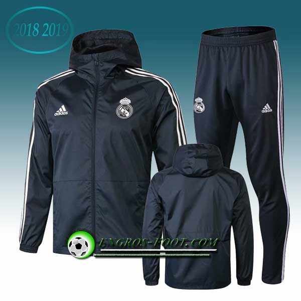 Engros-foot: Ensemble Veste Coupe Vent Real Madrid Gris foncé 2018-2019 Thailande