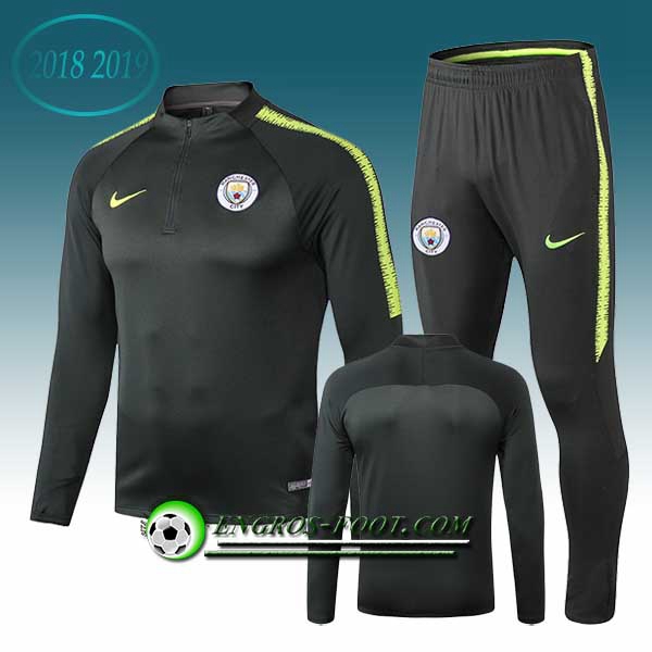 Engros-foot: Ensemble Survetement Foot Manchester City Noir/Vert 2018-2019 Thailande