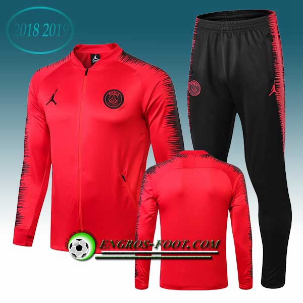 Engros-foot: Ensemble Survetement Foot - Veste Jordan PSG Rouge/Noir 2018-2019 Thailande