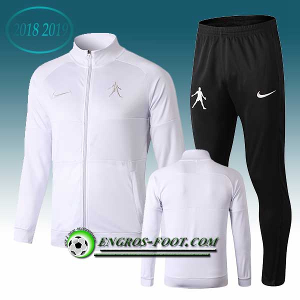 Engros-foot: Ensemble Survetement Foot - Veste Jordan PSG Blanc 2018-2019 Thailande