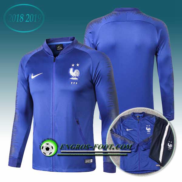 Engros-foot: Veste Foot France 2 Etoiles Bleu/Gris 2018-2019 Thailande