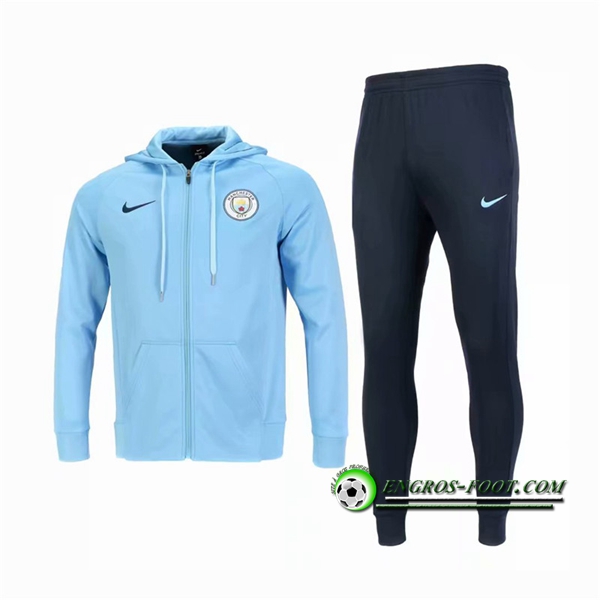 Engros-foot: Ensemble Veste A Capuche Survetement Manchester City Bleu Clair 2018-2019 Thailande