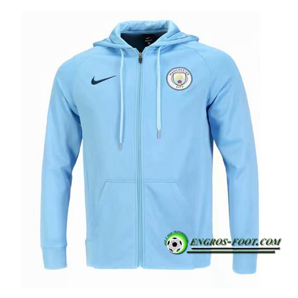 Engros-foot: Veste Foot avec Capuche Manchester City Bleu Clair 2018-2019 Thailande