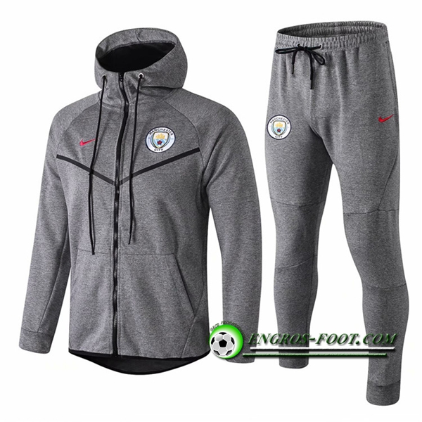 Engros-foot: Ensemble Veste A Capuche Survetement Manchester City Gris 2018-2019 Thailande