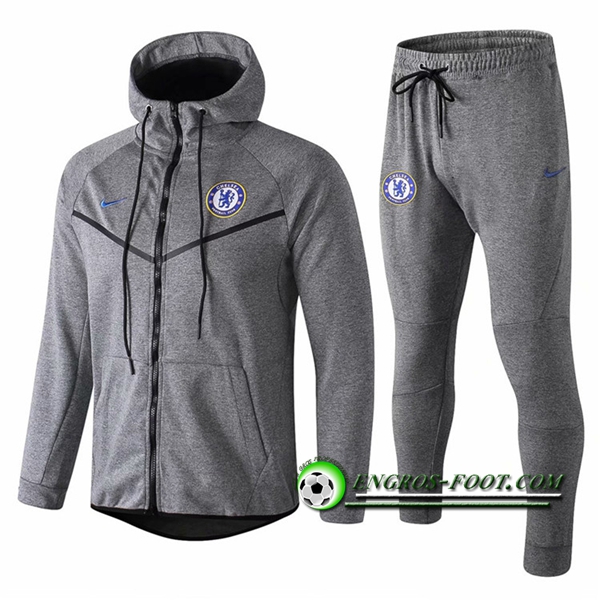 Engros-foot: Ensemble Veste A Capuche Survetement FC Chelsea Gris 2018-2019 Thailande