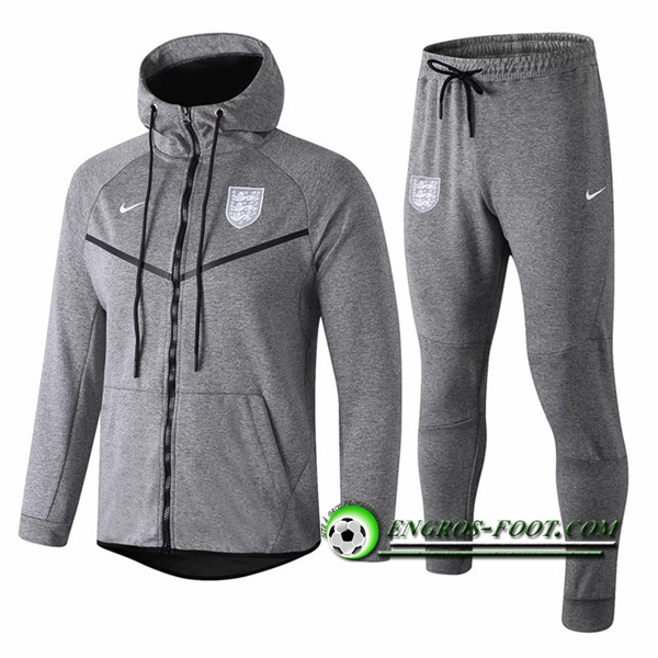 Engros-foot: Ensemble Veste A Capuche Survetement Angleterre Gris 2018-2019 Thailande