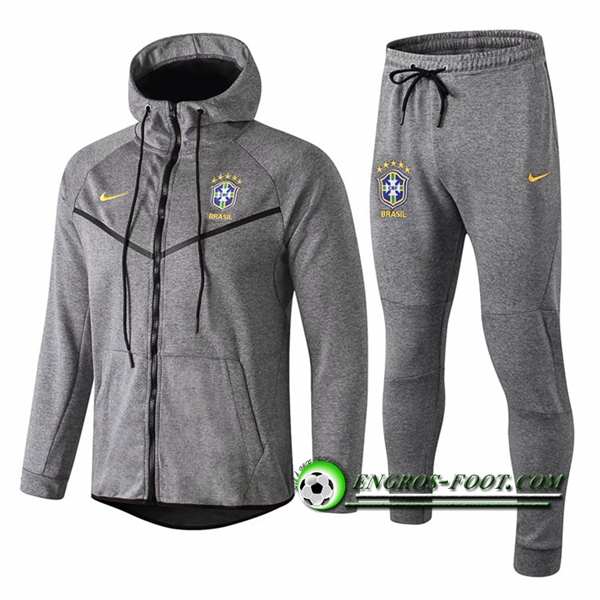 Engros-foot: Ensemble Veste A Capuche Survetement Brésil Gris 2018-2019 Thailande