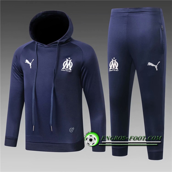 Engros-foot: Ensemble Sweat A Capuche Survetement Marseille OM Enfant Bleu Fonce 2018-2019 Thailande