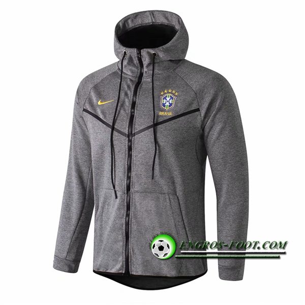 Engros-foot: Veste A Capuche Foot Brésil Gris 2018-2019 Thailande