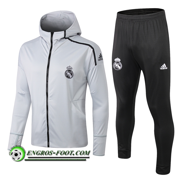 Engros-foot: Ensemble Sweat A Capuche Survetement Real Madrid Gris Clair 2019-2020 Thailande