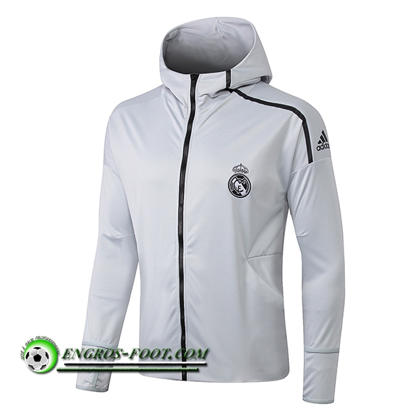 Engros-foot: Veste Foot Sweat A Capuchet Real Madrid Gris Clair 2019-2020 Thailande